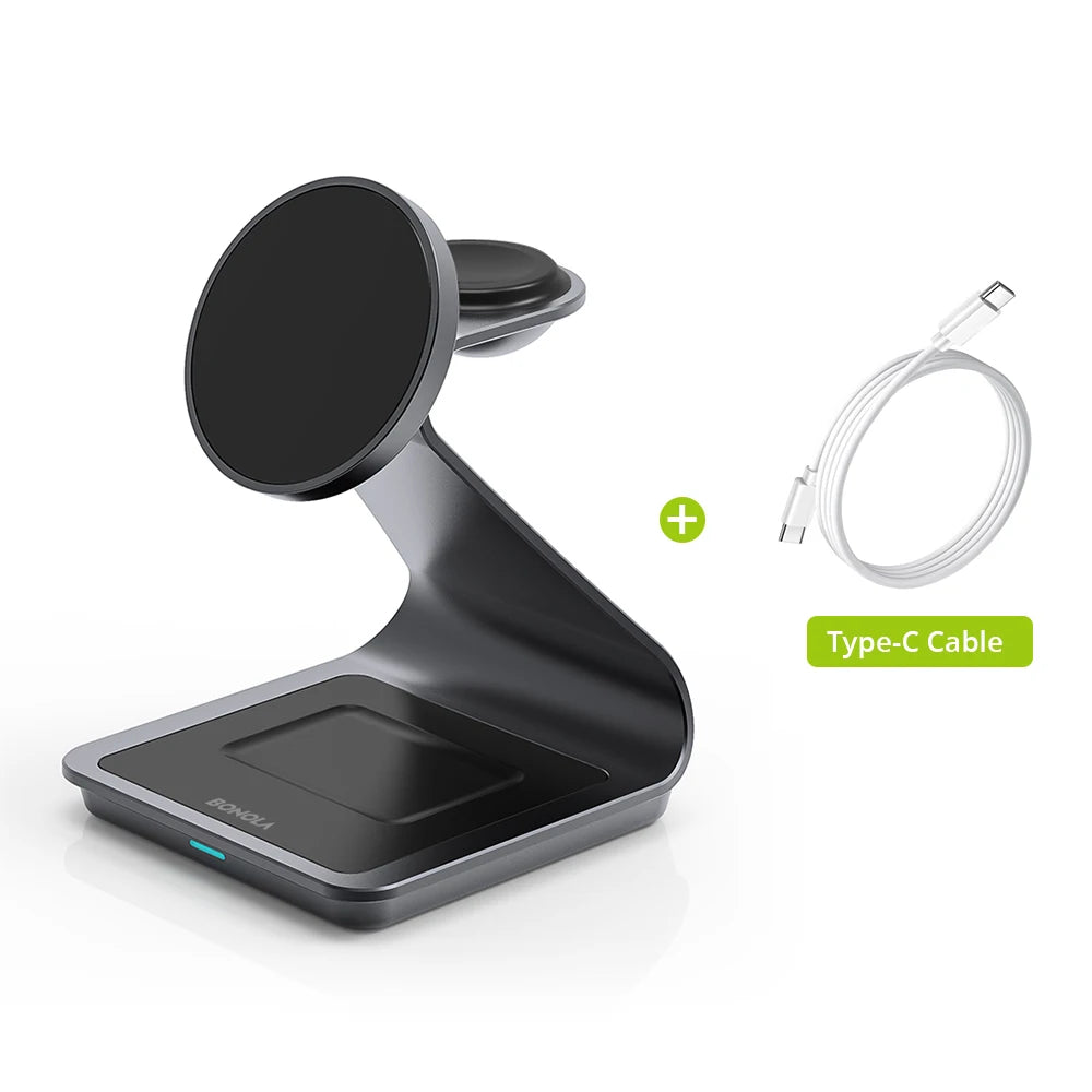 Bonola Cargador inalámbrico magnético 3 en 1 para iPhone 17/16/15/13/14/12 Estación de carga inalámbrica de 30 W para Apple Watch/AirPods Pro