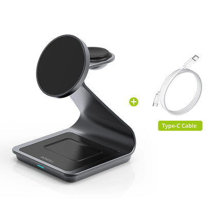 Bonola Cargador inalámbrico magnético 3 en 1 para iPhone 17/16/15/13/14/12 Estación de carga inalámbrica de 30 W para Apple Watch/AirPods Pro