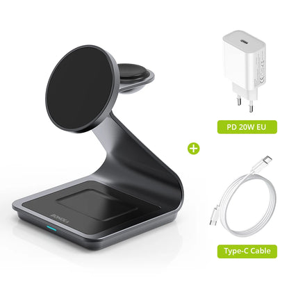 Bonola Cargador inalámbrico magnético 3 en 1 para iPhone 17/16/15/13/14/12 Estación de carga inalámbrica de 30 W para Apple Watch/AirPods Pro