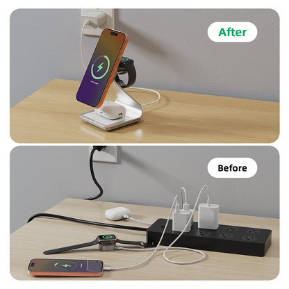Bonola Cargador inalámbrico magnético 3 en 1 para iPhone 17/16/15/13/14/12 Estación de carga inalámbrica de 30 W para Apple Watch/AirPods Pro