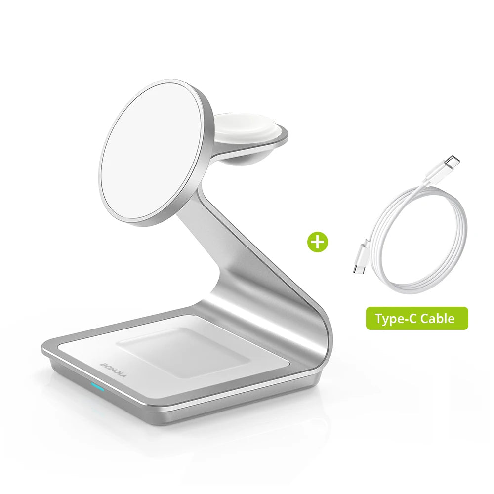 Bonola Cargador inalámbrico magnético 3 en 1 para iPhone 17/16/15/13/14/12 Estación de carga inalámbrica de 30 W para Apple Watch/AirPods Pro