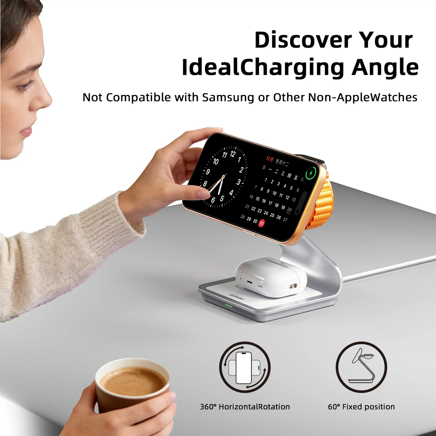 Bonola Cargador inalámbrico magnético 3 en 1 para iPhone 17/16/15/13/14/12 Estación de carga inalámbrica de 30 W para Apple Watch/AirPods Pro