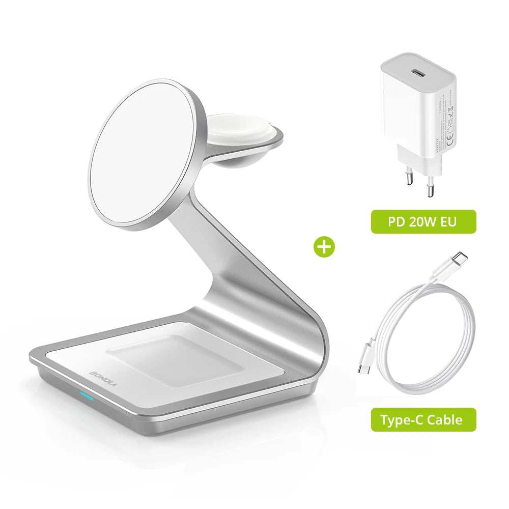 Bonola Cargador inalámbrico magnético 3 en 1 para iPhone 17/16/15/13/14/12 Estación de carga inalámbrica de 30 W para Apple Watch/AirPods Pro